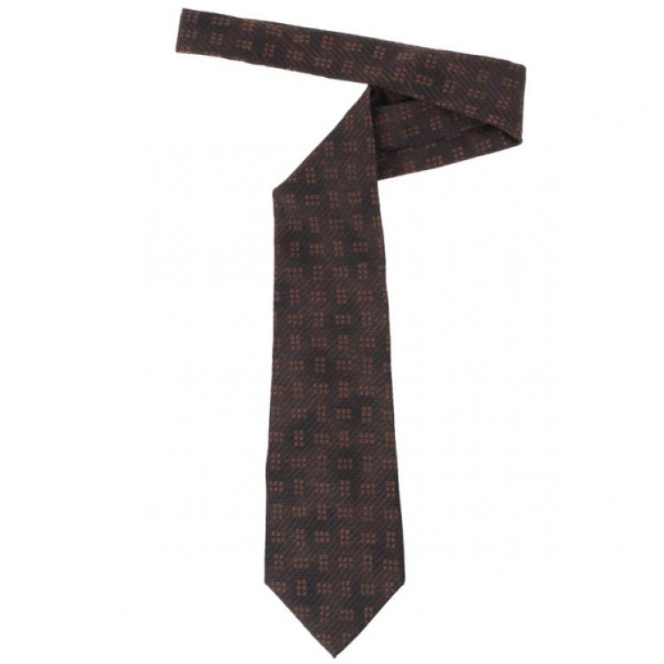 Pre Owned Valentino Brown Printed Silk Tie