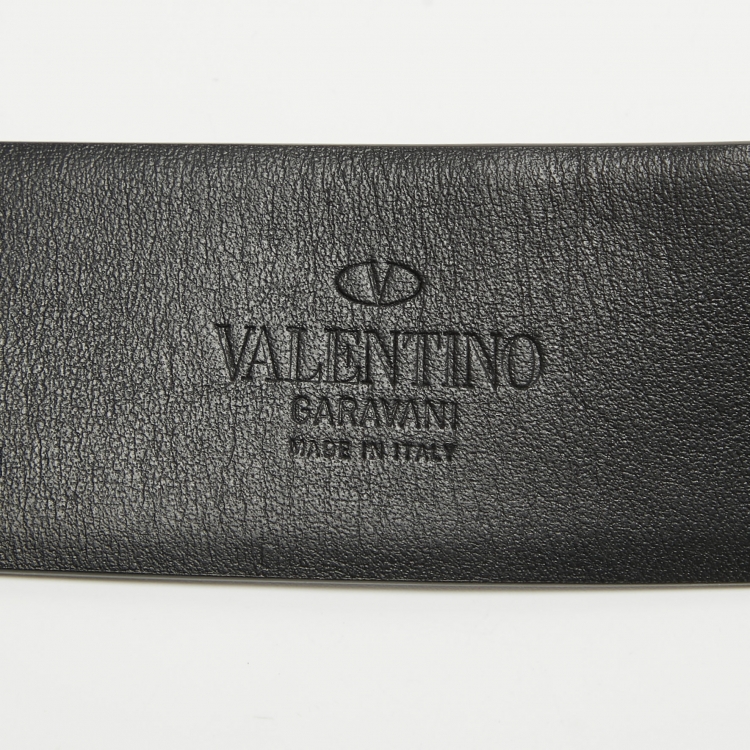 Pre Owned Valentino Black Leather VLogo Buckle Belt 100CM