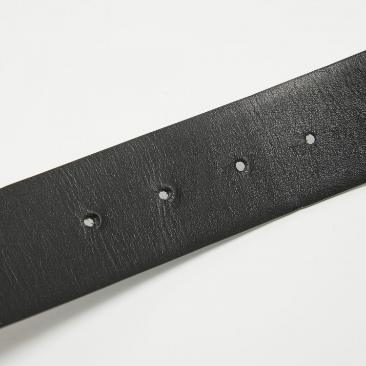 Pre Owned Valentino Black Leather VLogo Buckle Belt 100CM