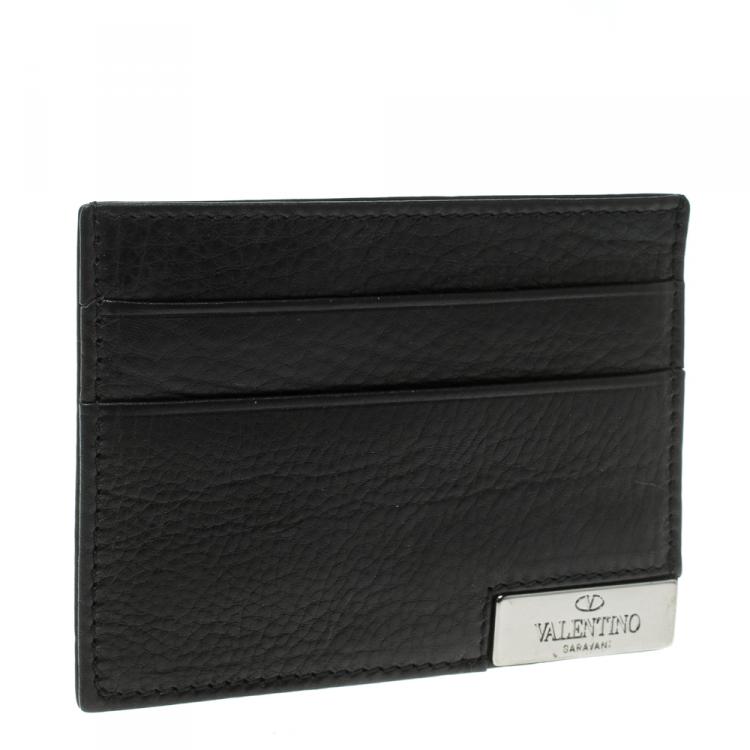 Pre Owned Valentino Black Leather Card Holder 