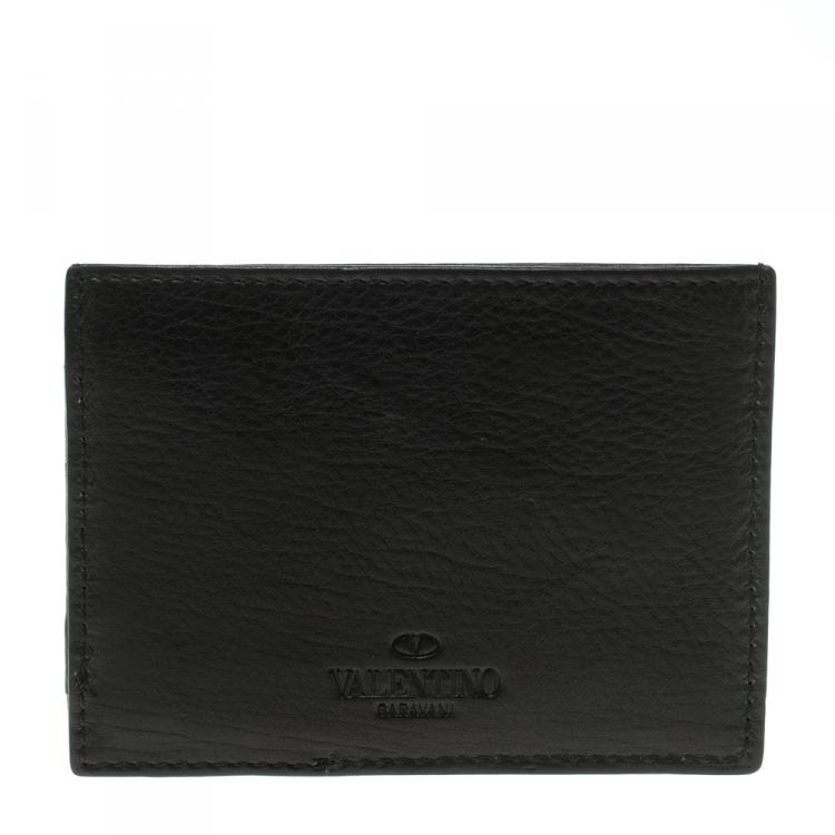 Pre Owned Valentino Black Leather Card Holder 