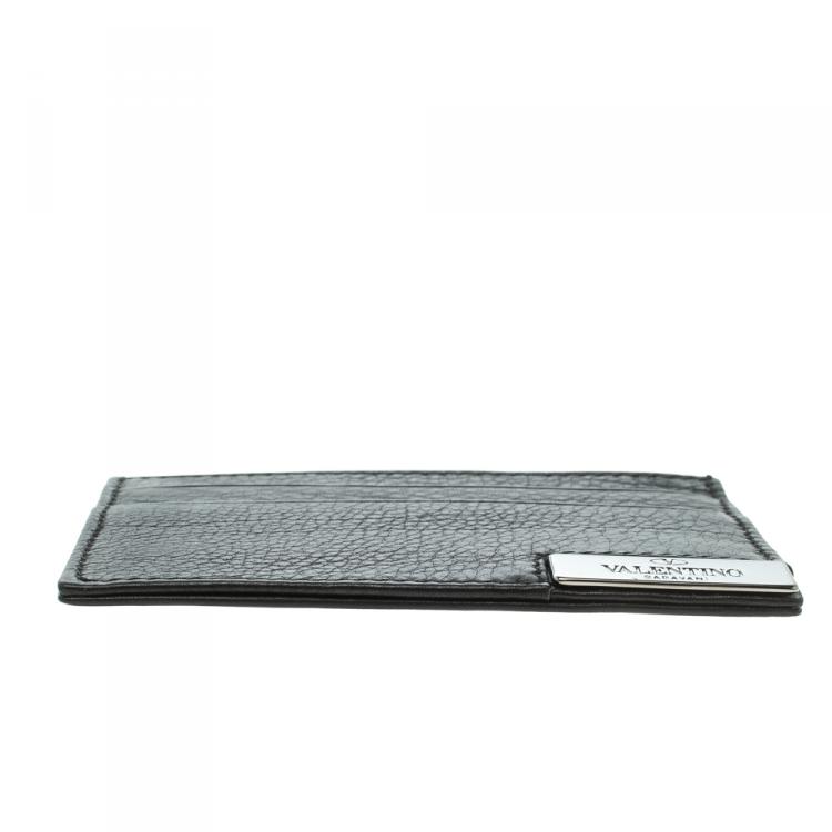 Pre Owned Valentino Black Leather Card Holder 