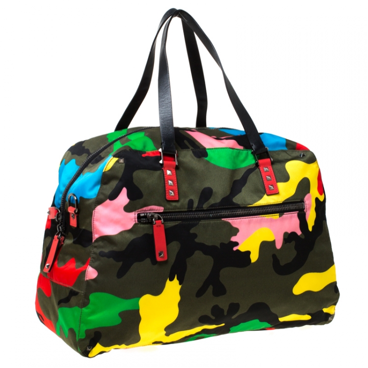 Pre Owned Valentino Multicolor Nylon Large Rockstud Holdall Duffle Bag