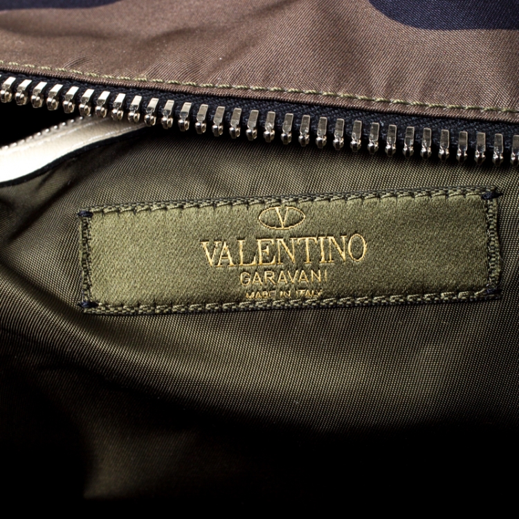 Pre Owned Valentino Green Camouflage Print Nylon Rockstud Duffle Bag