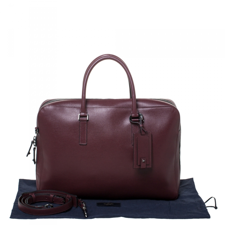 Pre Owned Valentino Burgundy Leather Double Handle Briefcase 