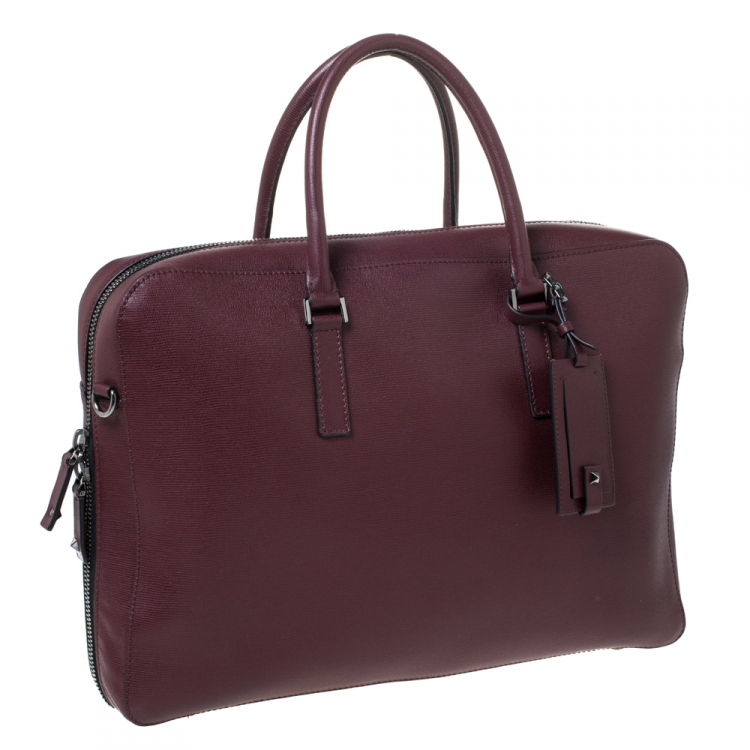 Pre Owned Valentino Burgundy Leather Double Handle Briefcase 