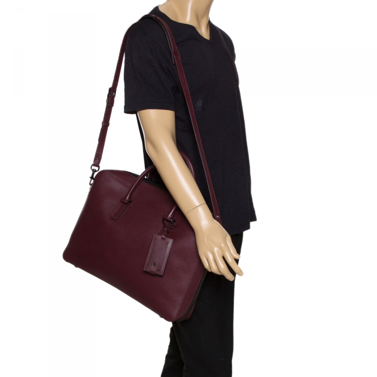 Pre Owned Valentino Burgundy Leather Double Handle Briefcase 