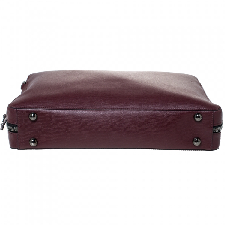 Pre Owned Valentino Burgundy Leather Double Handle Briefcase 