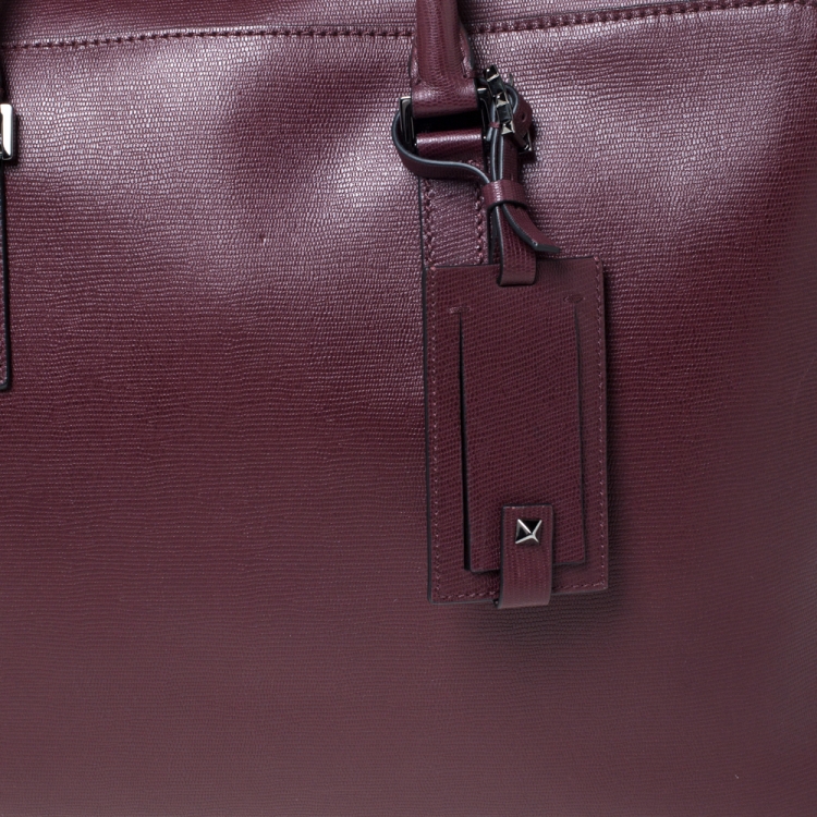 Pre Owned Valentino Burgundy Leather Double Handle Briefcase 