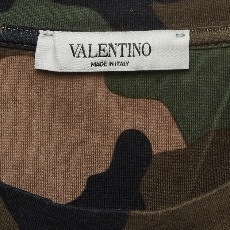 Pre Owned Valentino Green Camouflage VLTN Print Cotton T-Shirt M