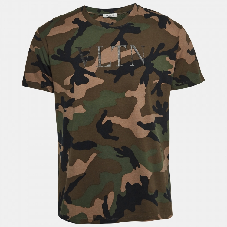 Pre Owned Valentino Green Camouflage VLTN Print Cotton T-Shirt M