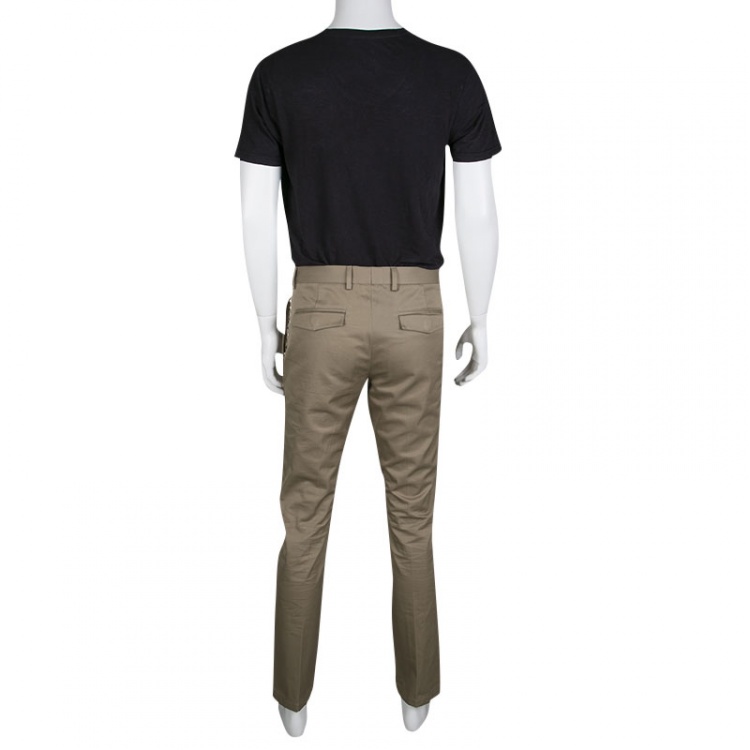 Pre Owned Valentino 21. Khaki Cotton Rockstud Straight Fit Untitled Pants S