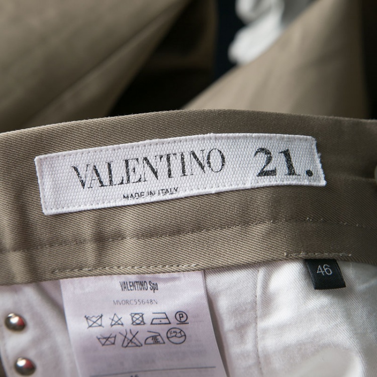 Pre Owned Valentino 21. Khaki Cotton Rockstud Straight Fit Untitled Pants S