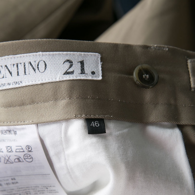 Pre Owned Valentino 21. Khaki Cotton Rockstud Straight Fit Untitled Pants S