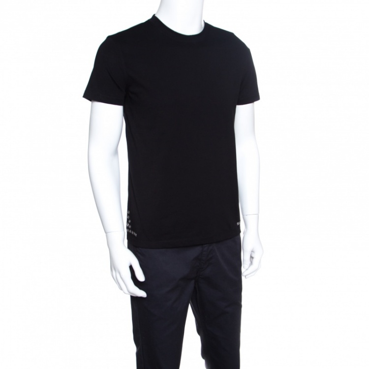 Pre Owned Valentino Black Cotton Eyelet Embellished Crew Neck T-Shirt M
