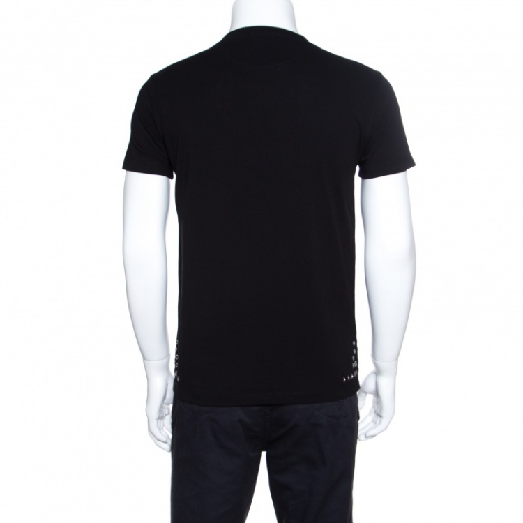 Pre Owned Valentino Black Cotton Eyelet Embellished Crew Neck T-Shirt M