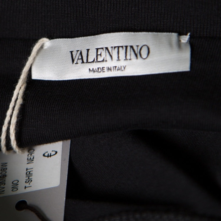 Pre Owned Valentino Black Cotton Eyelet Embellished Crew Neck T-Shirt M