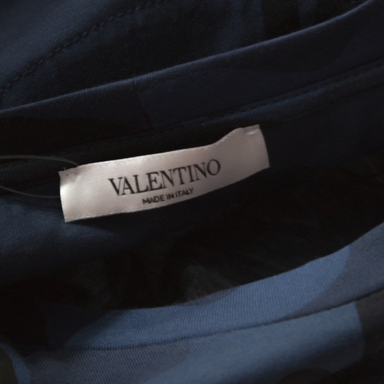 Pre Owned Valentino Blue Camupanther Print Cotton Short Sleeve T-Shirt L