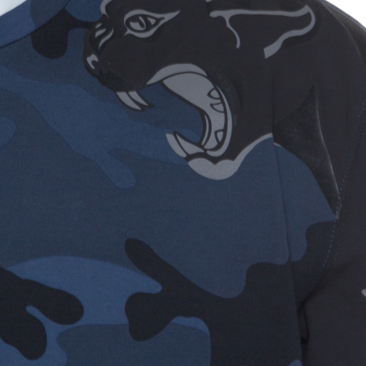 Pre Owned Valentino Blue Camupanther Print Cotton Short Sleeve T-Shirt L