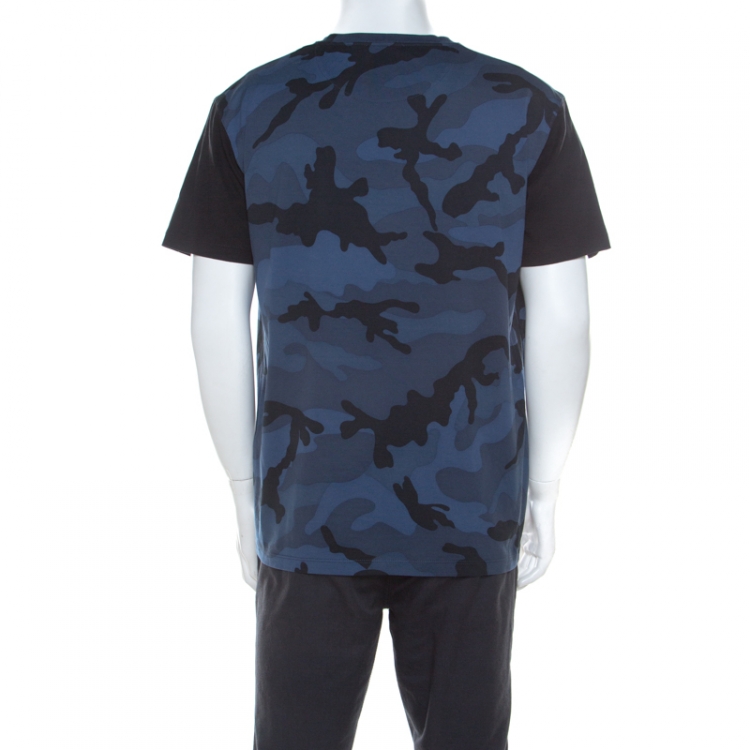 Pre Owned Valentino Blue Camupanther Print Cotton Short Sleeve T-Shirt L