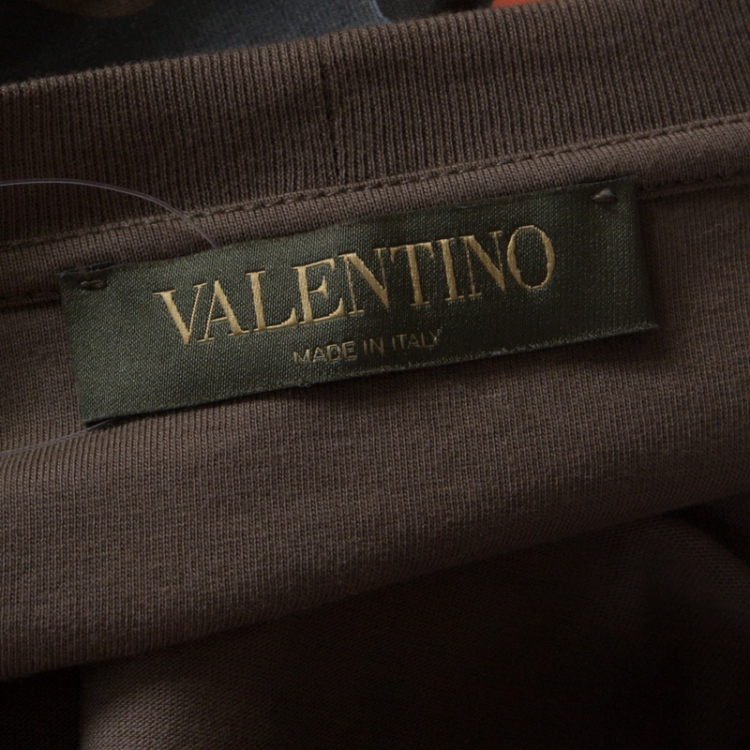 Pre Owned Valentino Khaki Green and Orange Camouflage Print Cotton T-Shirt L