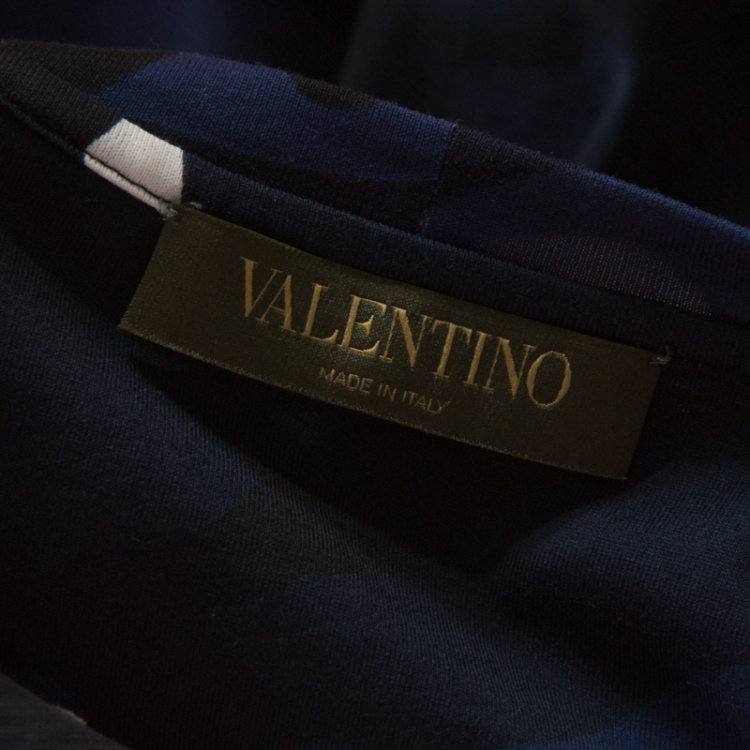 Pre Owned Valentino Navy Blue Camouflage Print Cotton Crew Neck T-Shirt L