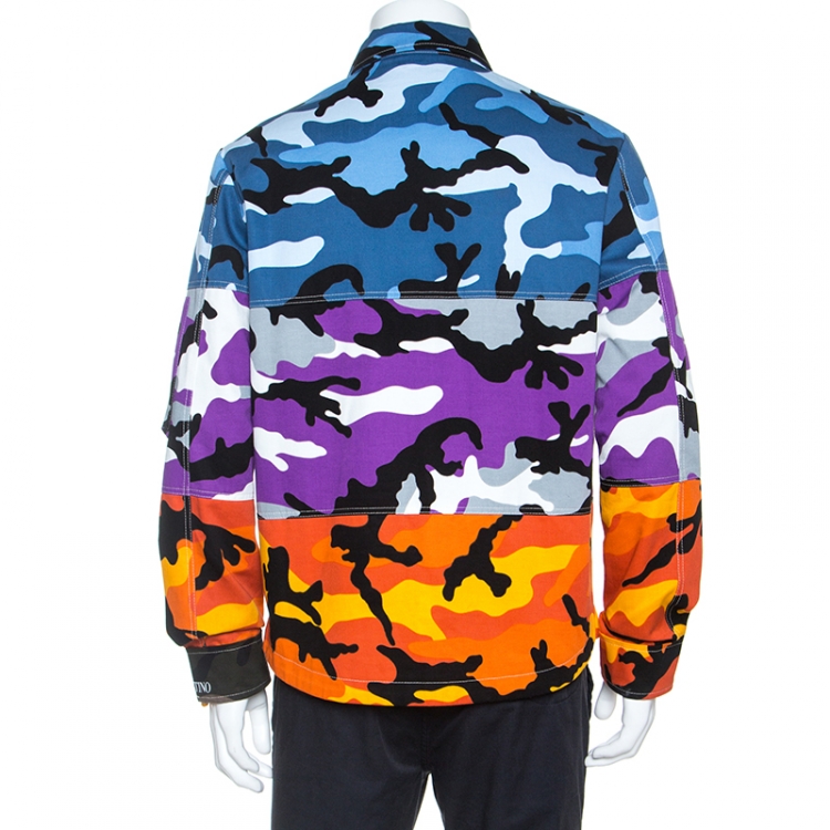 Pre Owned Valentino Multicolor Camouflage Printed Paneled Shirt Jacket M
