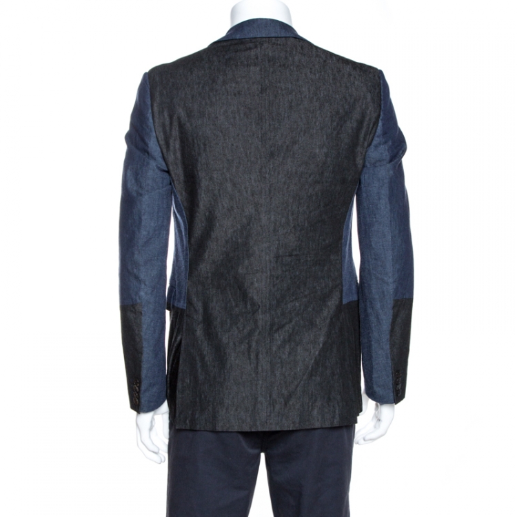Pre Owned Valentino Bicolor Two Tone Denim Blazer L