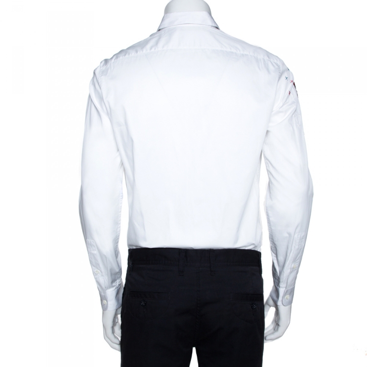Pre Owned Valentino White Cotton Video Game Arcade Embellished Shirt M