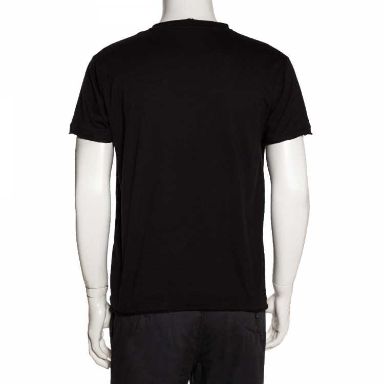 Pre Owned Valentino Black Cotton Charm Bead Embellished T Shirt M