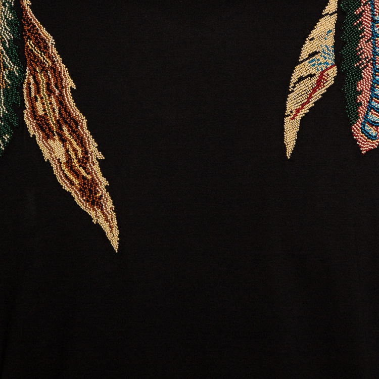 Pre Owned Valentino Black Cotton Charm Bead Embellished T Shirt M
