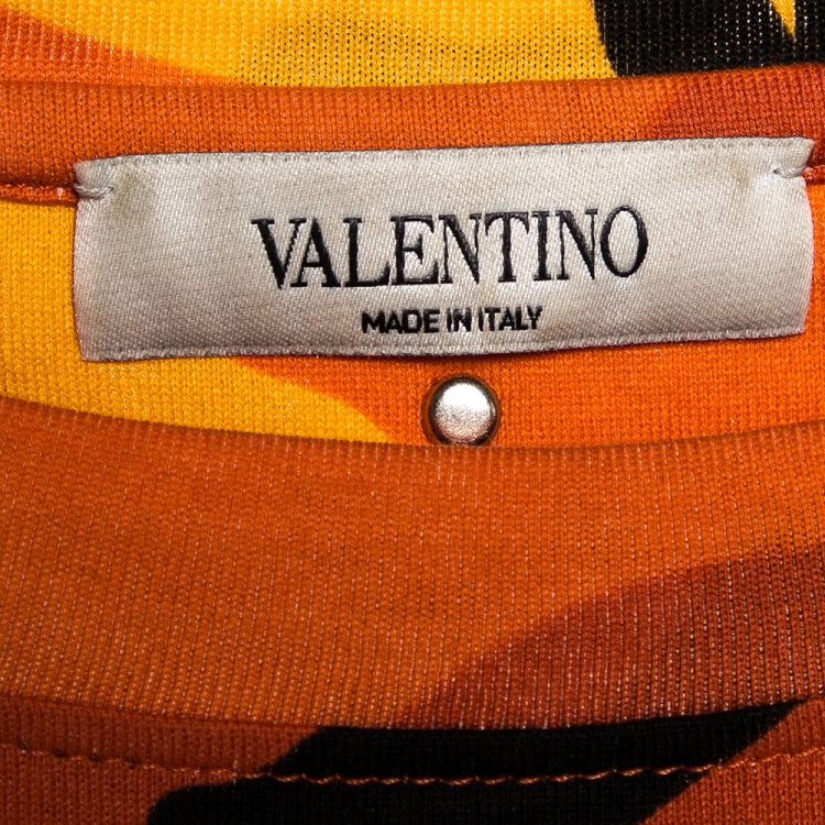 Pre Owned Valentino Orange Cotton Camouflage Print T Shirt M 