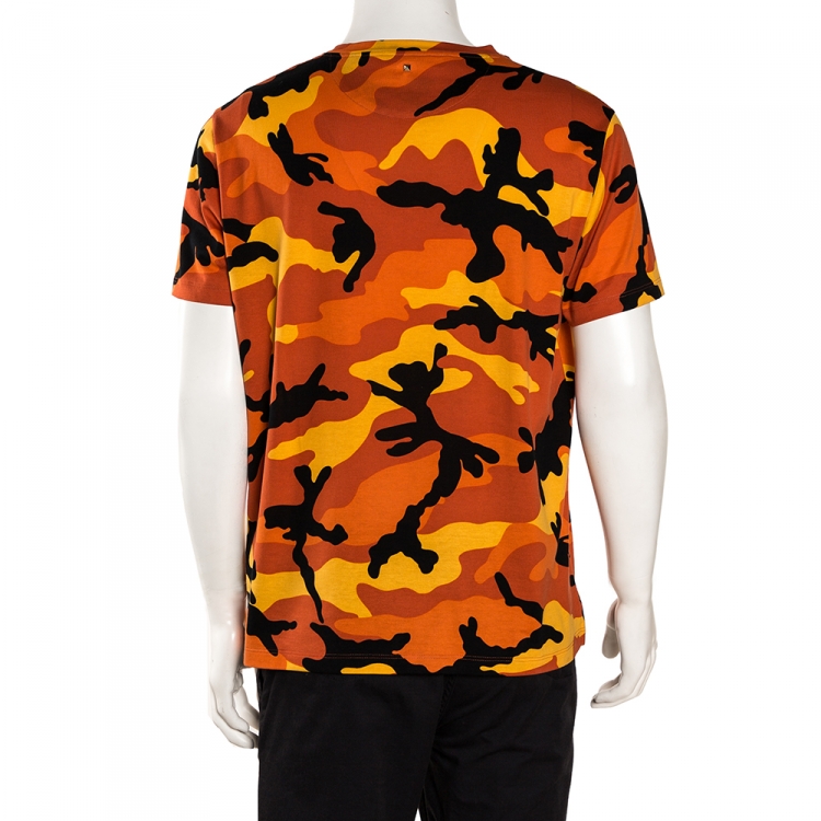 Pre Owned Valentino Orange Cotton Camouflage Print T Shirt M 