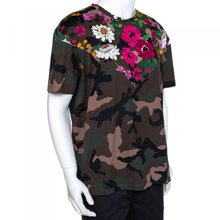 Pre Owned Valentino Multicolor Cotton Dew Camou Print T Shirt L