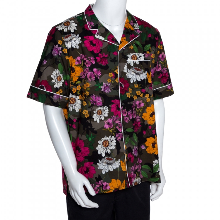 Pre Owned Valentino Multicolor Cotton Dew Camou Print Contrast Piping Detail Shirt XL