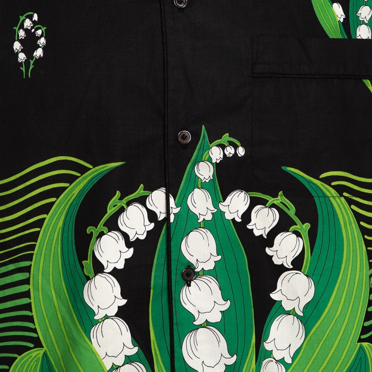 Pre Owned Valentino Black & Green Cotton Lily V Short Sleeve Shirt XL