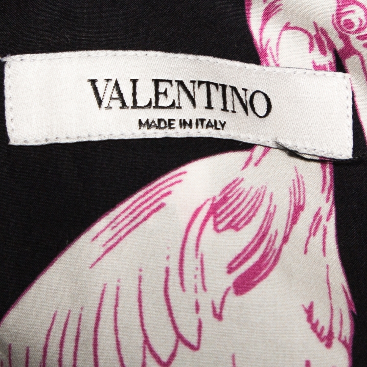 Pre Owned Valentino Black & Pink Cotton Japanese Pond Print Short Sleeve Shirt XL