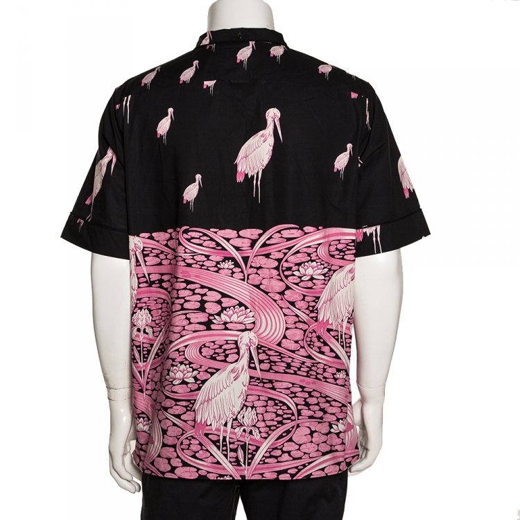 Pre Owned Valentino Black & Pink Cotton Japanese Pond Print Short Sleeve Shirt XL