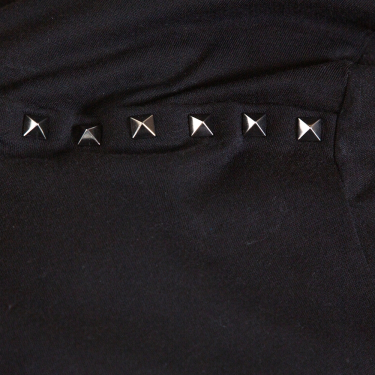 Pre Owned Valentino Black Cotton Rockstud Embellished Crew Neck T Shirt M 