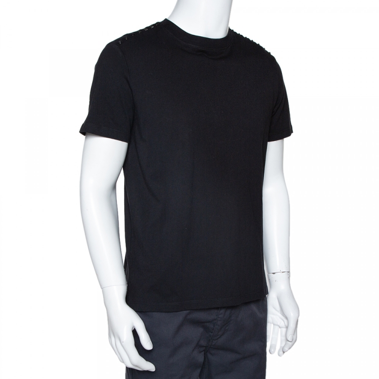 Pre Owned Valentino Black Cotton Rockstud Embellished Crew Neck T Shirt M 