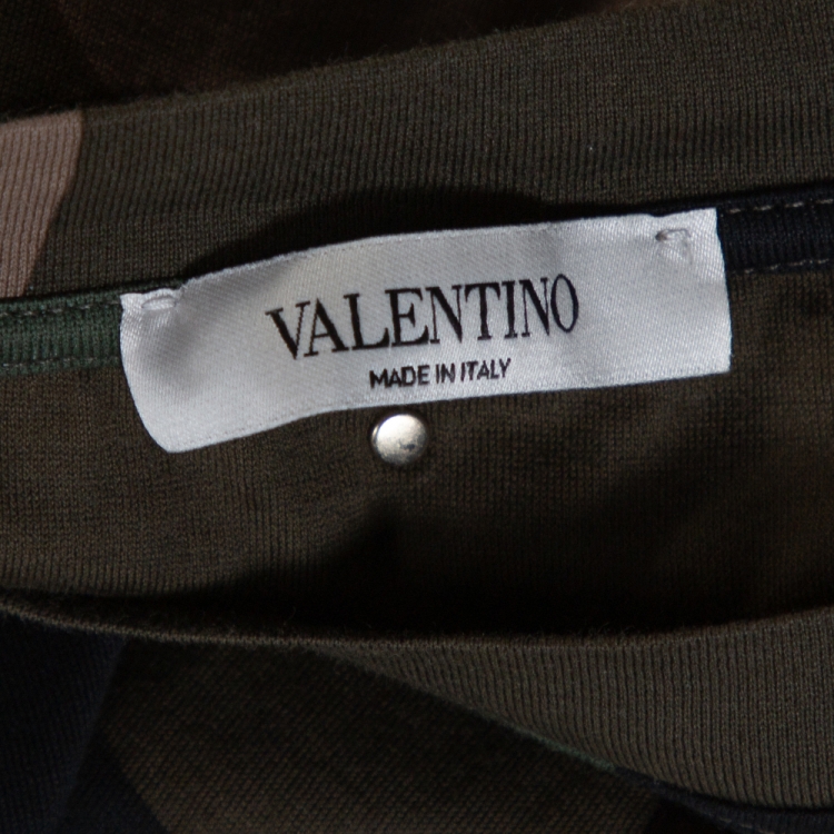 Pre Owned Valentino Green Macrocamouflage Print Cotton Crew Neck T-Shirt XL