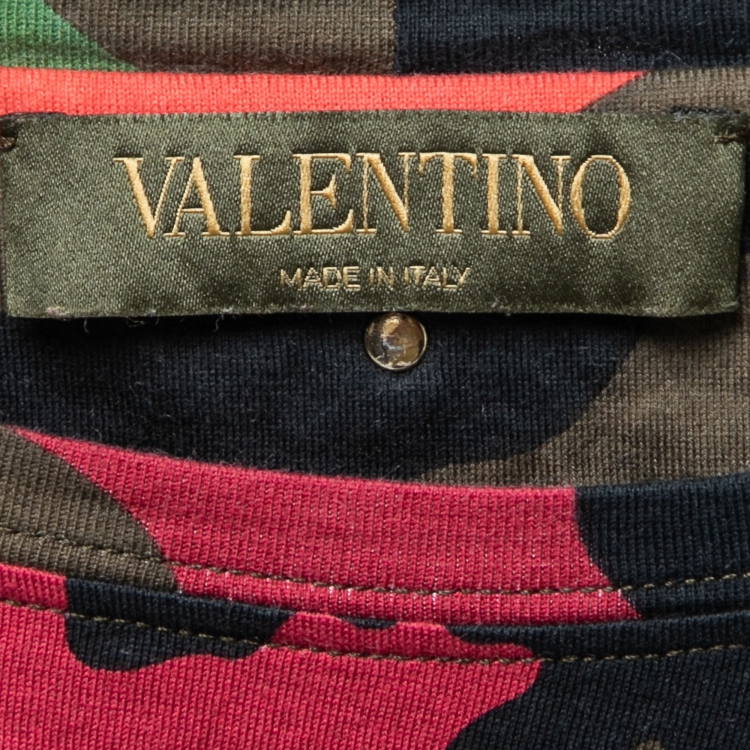 Pre Owned Valentino Multicolor Camouflage Printed Cotton Short Sleeve T-Shirt L