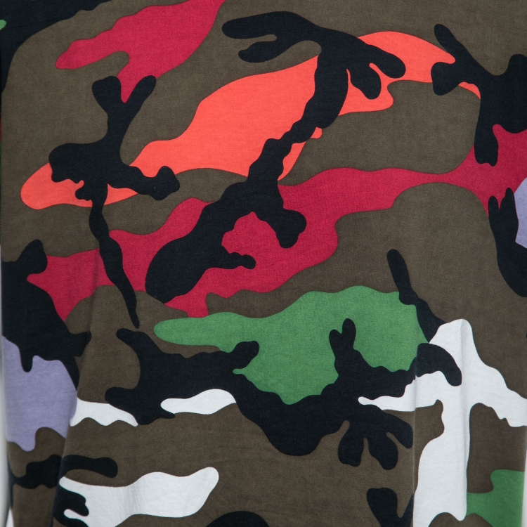 Pre Owned Valentino Multicolor Camouflage Printed Cotton Short Sleeve T-Shirt L