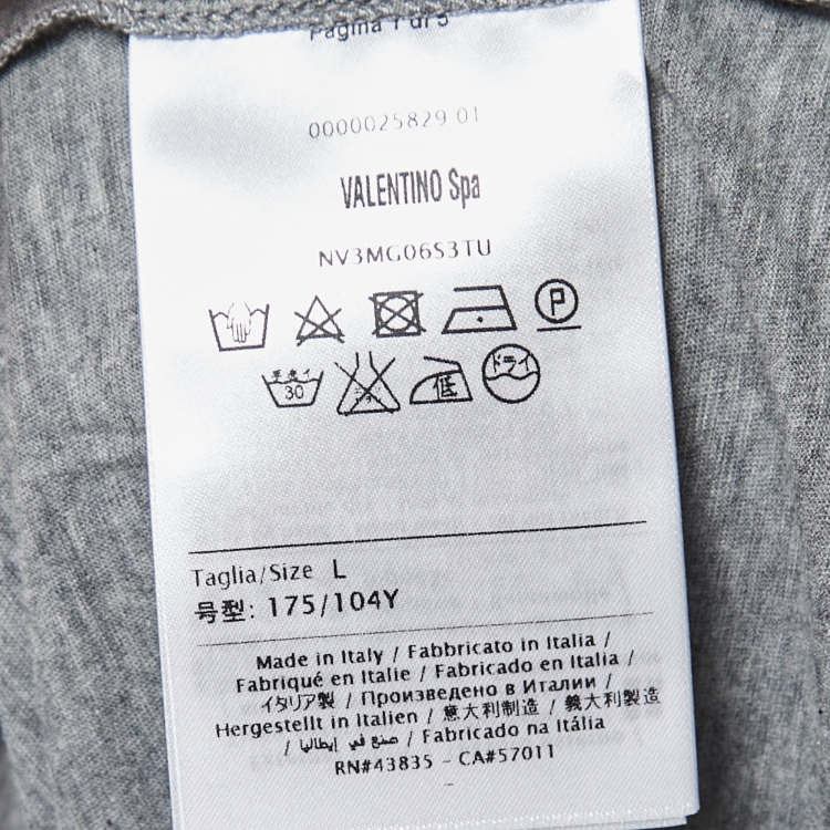 Pre Owned Valentino Grey Cotton Rockstud Neckine Detail Crewneck T-Shirt L