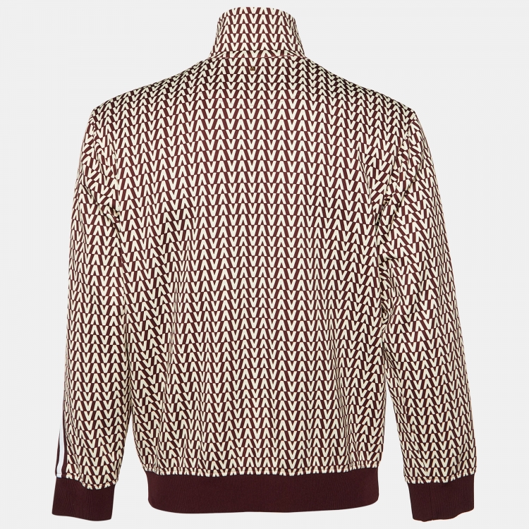 Pre Owned Valentino Burgundy VLogo Printed Knit Zip Front Jacket S