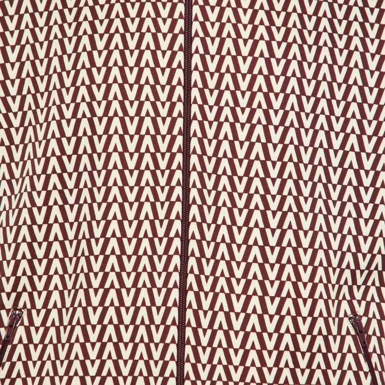 Pre Owned Valentino Burgundy VLogo Printed Knit Zip Front Jacket S
