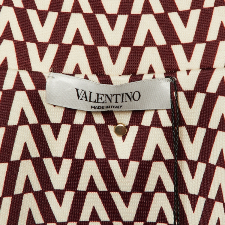 Pre Owned Valentino Burgundy VLogo Printed Knit Zip Front Jacket S