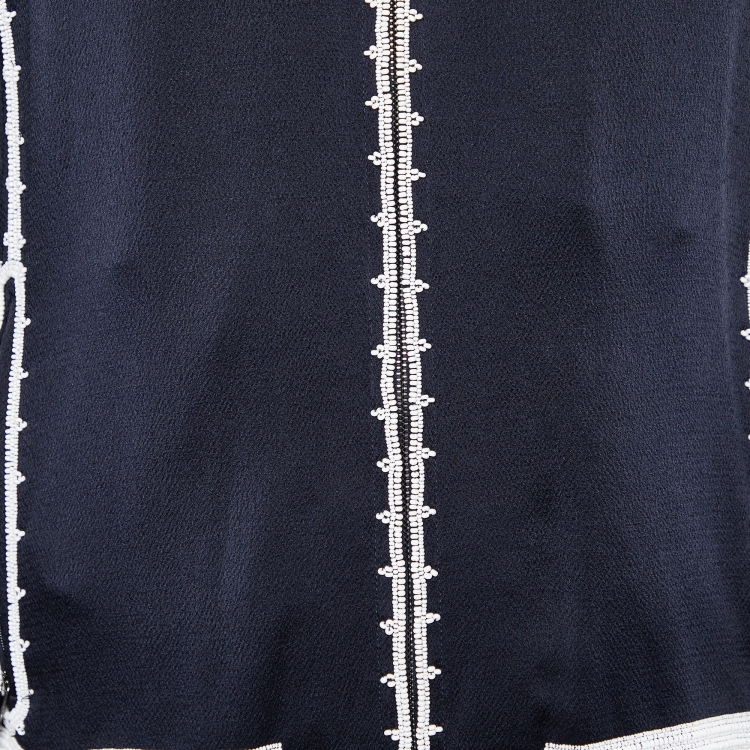 Pre Owned Valentino Navy Blue Satin Crepe & Knit Beaded Detail Bomber Jacket S
