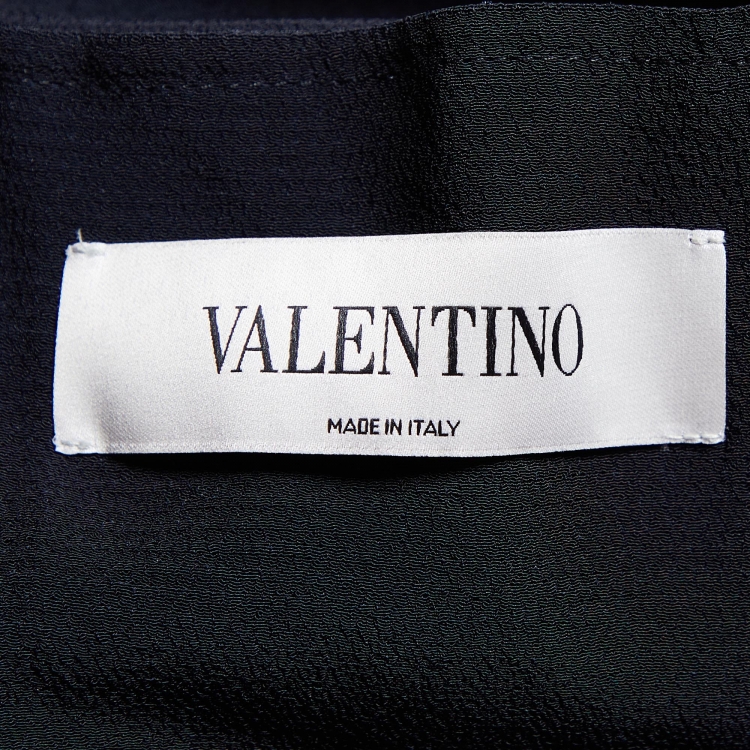 Pre Owned Valentino Navy Blue Satin Crepe & Knit Beaded Detail Bomber Jacket S