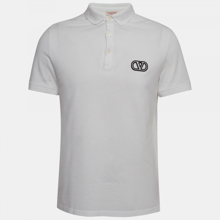 Valentino White Cotton Pique Logo Embroidered Polo T-Shirt L